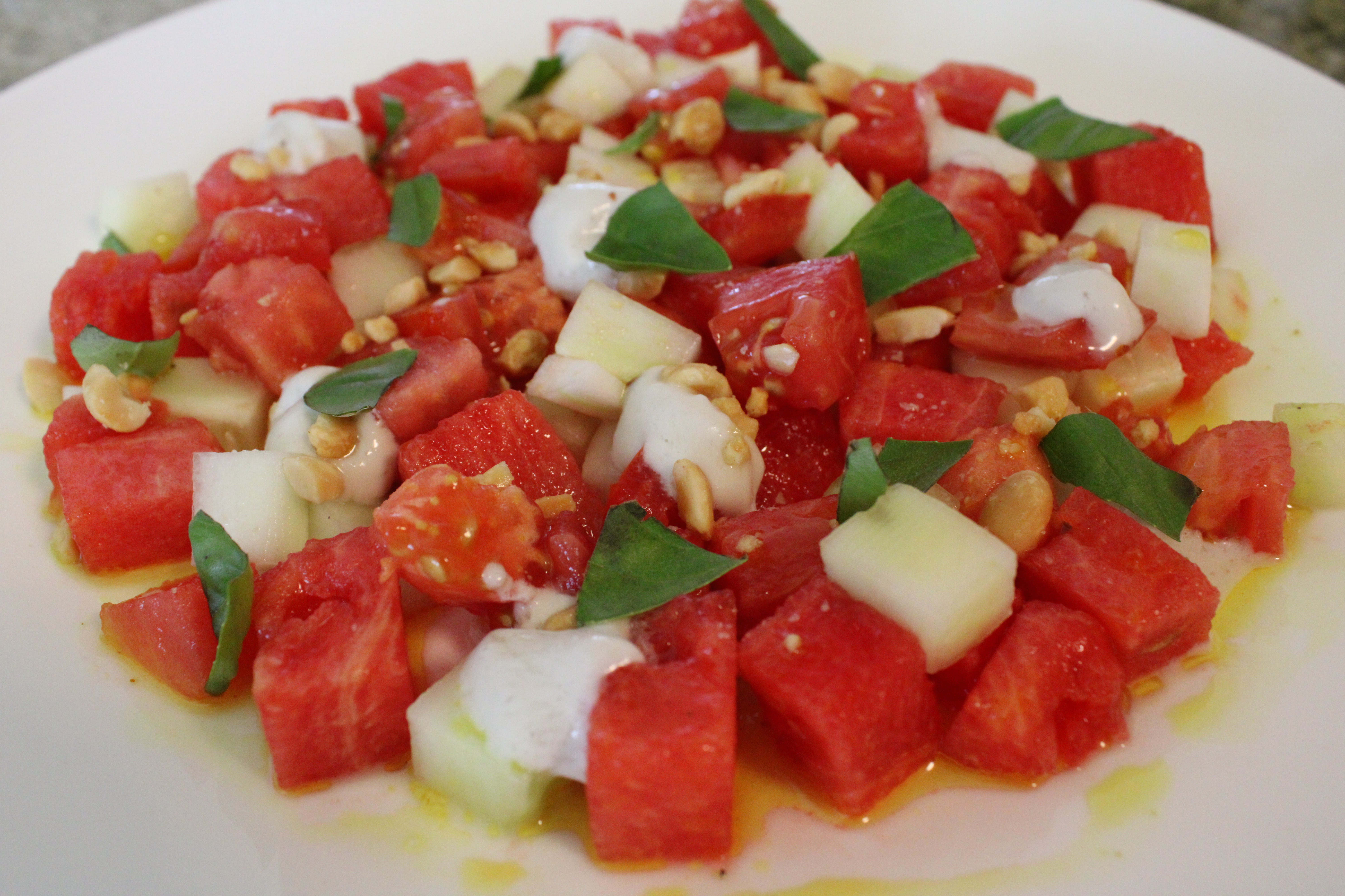 Watermelon Salad with Coconut Cream and Curry Oil