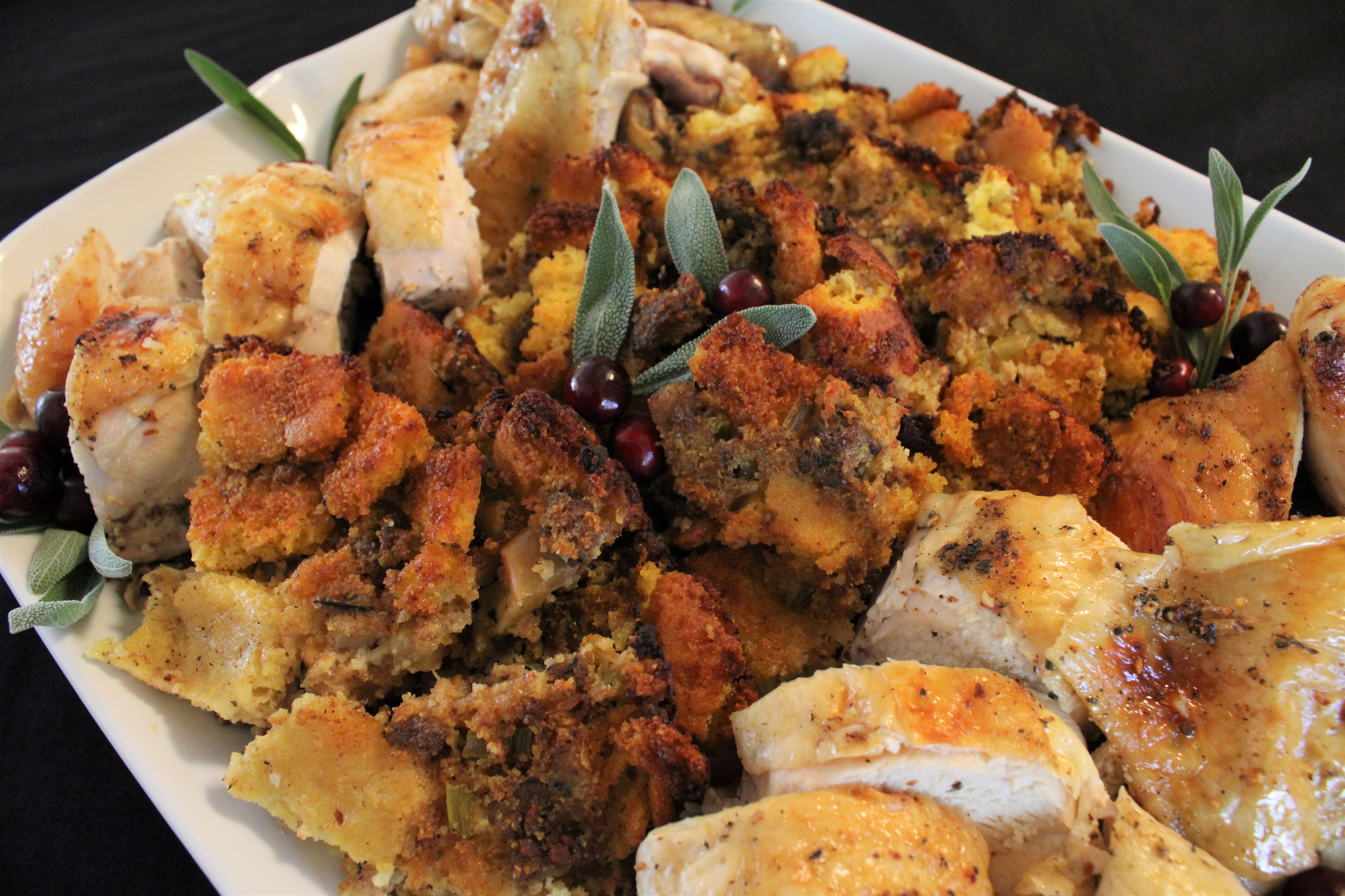Roasted Chicken & Sausage Cornbread Stuffing