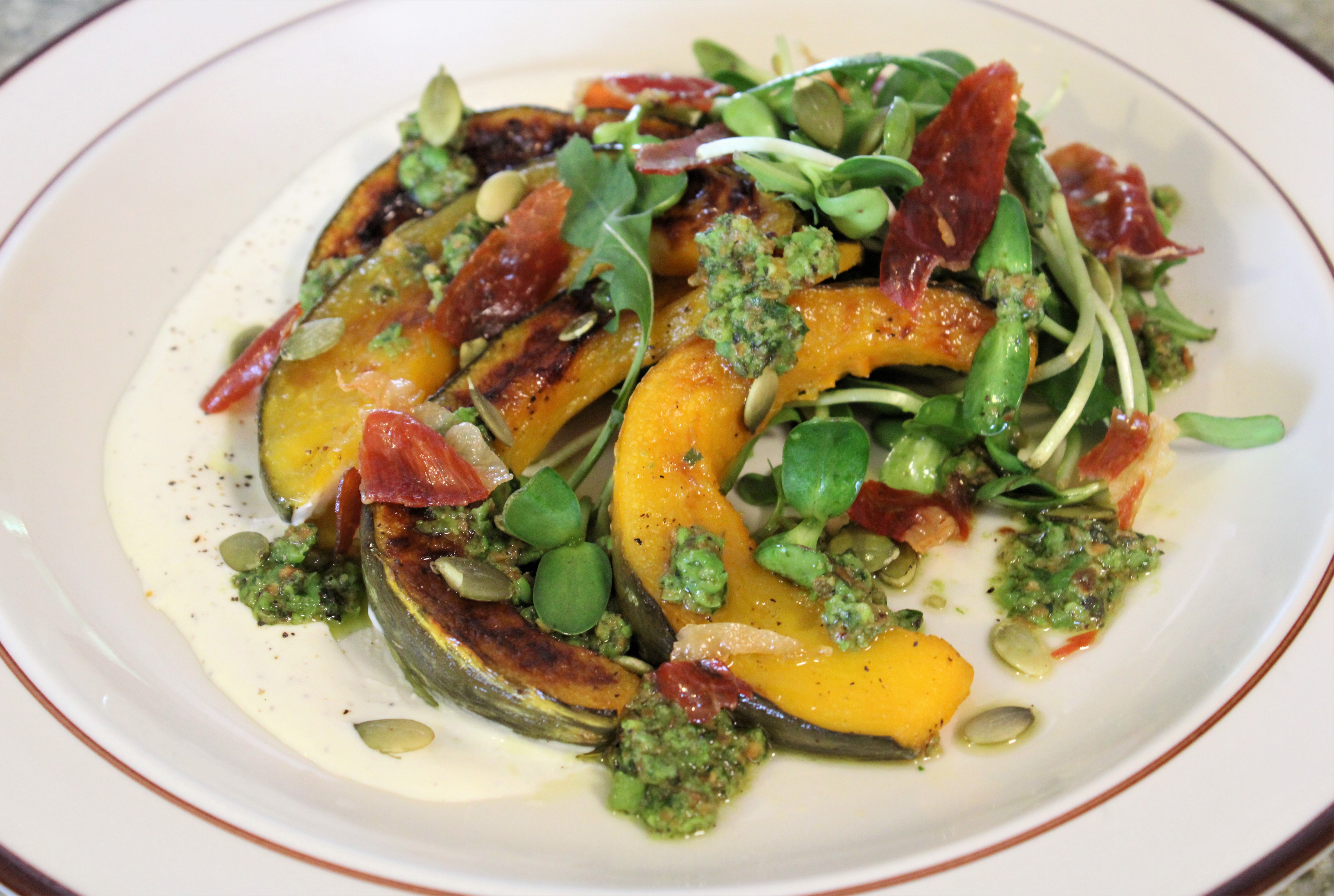 Roasted Pumpkin with Pea Pesto