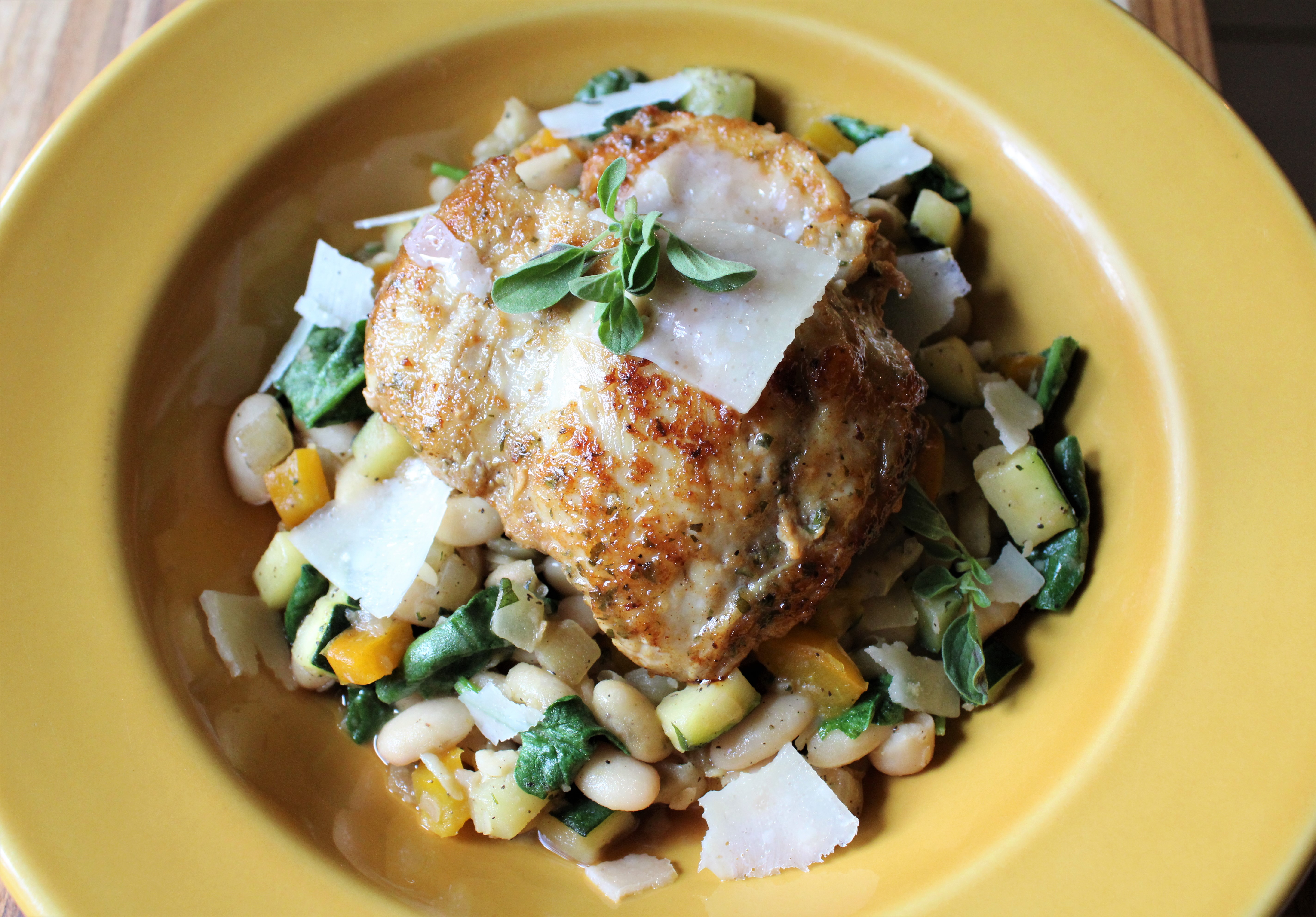 Yogurt Chicken with Zucchini and White Beans